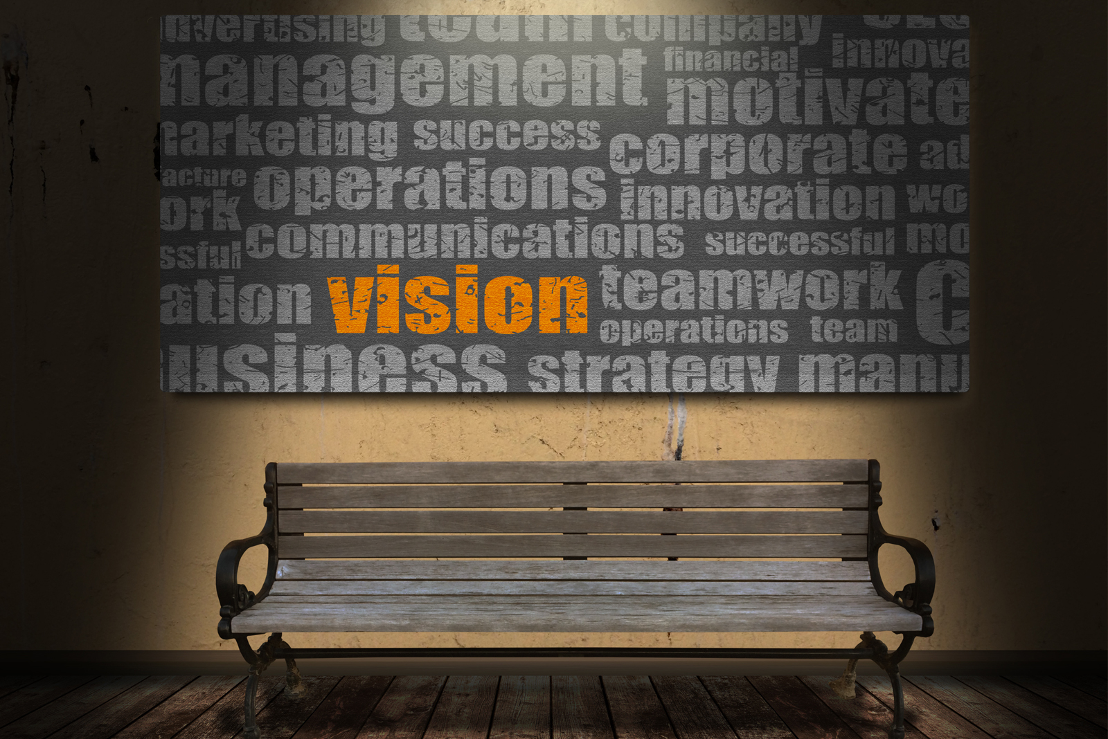 vision wording in orange on white chalkboard
